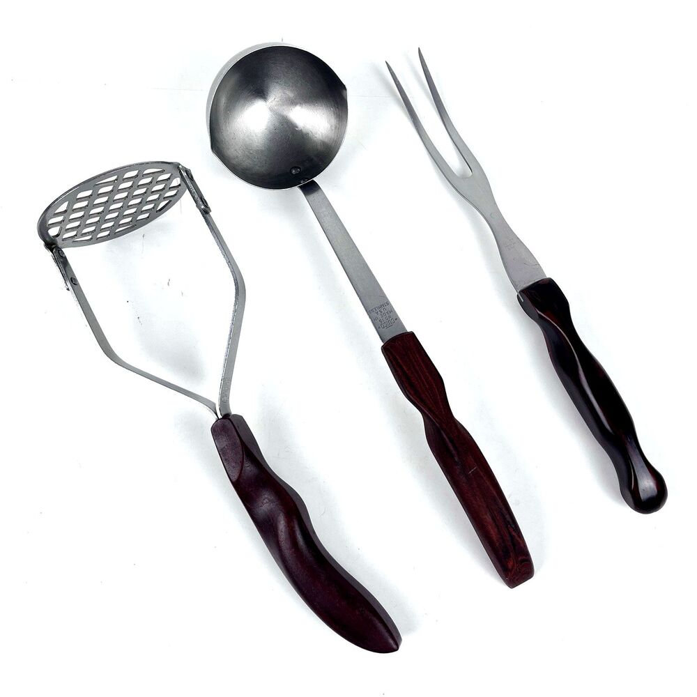 VTG Set of 3 Cutco Kitchen Utensils Potato Masher Serving Ladle Carving Fork